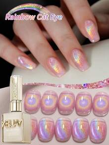 XEIJAYI 1Pc 15Ml Rainbow Cat's Eye Nail Polish Soak Off UV LED Gel Varnish Nail Art For Women DIY-No Magnetic Stick Included - Hồng - Xem 2