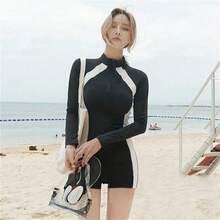 Swim Gear Sets - Black and White Striped Long Sleeve Jumpsuit - View 2