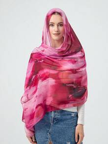 1 buc Eșarfă pentru femei, stil boem, cu imprimeu satinat în acuarelă, șal multicolor cu protecție solară, eșarfă elegantă și versatilă, potrivită pentru asortare zilnică