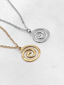 1pc Women Stainless Steel Asymmetrical Swirl Pattern Pendant Necklace, Fashion & Versatile - Swirl Necklace - View 7