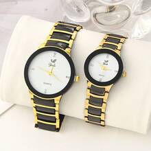 2 piezas Relojes de pareja de acero negro con estilo de negocios clásico de moda - Negro - Ver 4