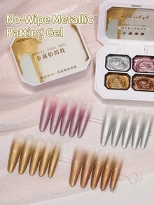 4-Colors No-Wipe Metallic Patting Glue Smudges Canned High Saturation Popular Semi-Solid Nail Polish Glue Nail Salon DIY - 彩色 - 查看 3