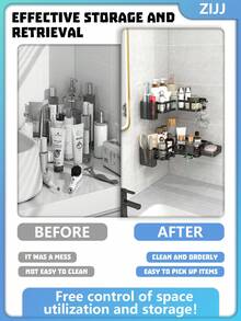 1pc No Drill Double Layer Bathroom Shelf, Bathroom Cosmetics & Toiletries Storage Rack, Kitchen Storage Rack, Living Room & Study Wall Mounted Storage Rack, No Trace Adhesive Design, High Quality Metal Material - Multicolor - View 8