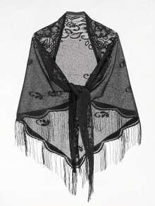 1 pieza Nuevo chal de encaje con flecos para mujer, pañuelo triangular de unicolor, ligero y transpirable, accesorio para vestido para boda, fiesta y dama de honor - Blanco - Ver 12