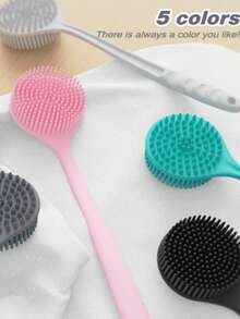 Silicone Long Handle Massage Bath Brush - Body Scrubber - Back Scrubber - Shower Tool (Blue/Grey/Pink/Black) - Silicone Long Handle Bath Brush - View 5