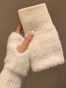 2 Pairs Fingerless Knitted Gloves For Women, Warm Winter