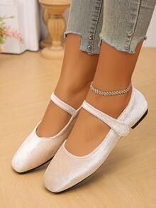 Damen Große Größen 35-43 modische Wildleder Quadratische Spitze Flache Schuhe, Beige für Frühling/Herbst, Braun für den täglichen Gebrauch, Lila-Rote Riemen Schnalle geeignet für Kleider, Ballett