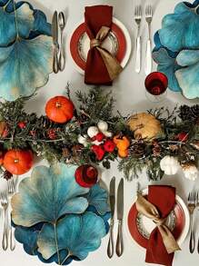 2/4/6/8 Stücke 35 cm Ginkgo Blatt Blau & Gold Stil weiße Tischsets, waschbar rutschfest hitzebeständig aus Polyestergewebe, rund, rutschfest, mit Heim- & Feiertags-Dekor Tischdecken, geeignet für tägliches Essen, Halloween, Weihnachten, festliche Outdoor-Partys, Bankette - elegante Tischdekorationen, Feiertags-Essens-Accessoires | Glänzendes Geschirr | Polyester Tischsets, Tischdecken, Hohe Qualität.