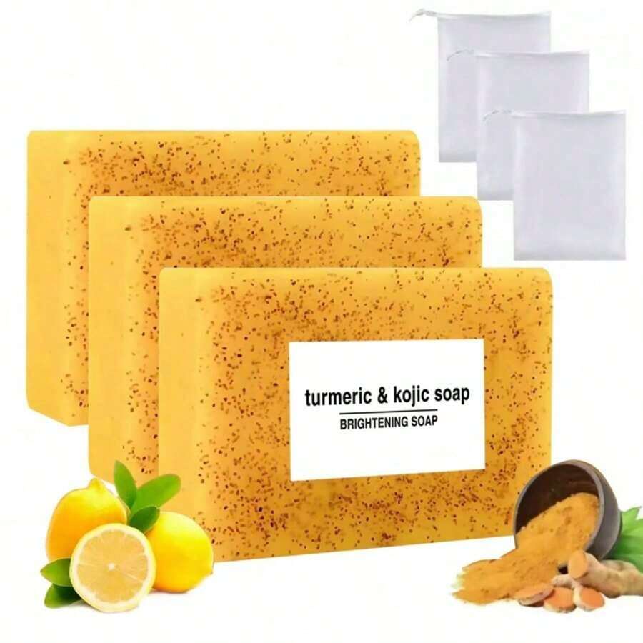 10PCS Lemon Turmeric KojicAcid Soap, Turmeric & Kojic Brightening Soap, DarkSpot Remover, Kojic Soap, Soap Body CareBody Wash Lemon Organic - 黃色 - 查看 1
