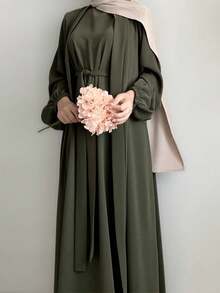 1 Set Sleeveless Undershirt + Open Abaya, Made Of Skin-Friendly Crinkle Chiffon Fabric, Breathable, Suitable For Muslim Women's Daily Wear, Can Be Used In Spring, Summer And Autumn - Multicolor - View 37