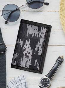 3 Fold Wallet, Cartoon Camo Print, Plaid Mosaic Style, Durable Polyester Material With Zipper Pocket & Key Ring, Suitable For Daily Coin Purse - Multicolor - View 8