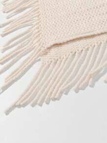 1pc Women Solid Color Button Tassel Knitted Poncho Shawl, Fashionable Casual Warm Wear For Vacation And Daily Use