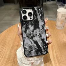 Abstract Brushstroke Pattern Mobile Phone Case, Featuring Monochrome Artistic Design And Textured Finish, Suitable For IPhone 16, 15, 14, 13, 12, 11 Pro Plus Promax Models, TPU Material, Shockproof Protection. It Is A Great Gift For Family, Friends, Children, Birthdays, Spring Festival, Holidays, Boyfriends, Girlfriends And Valentine's Day. - 黑色 - 查看 1