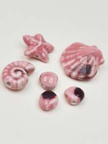 6pcs/Set Beach Vacation Style Ceramic Shell, Starfish, Conch, Scallop Beads, DIY Jewelry Making & Decoration Beads, Suitable For Necklace, Bracelet, Phone Chain, Earrings, Keychain