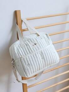 1 件可爱刺绣妈咪包、单肩斜挎包、大容量手提包、旅行收纳包 - 米色星星月亮 - 查看 3