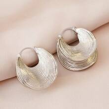 1 对简约金属圆形耳环，适合女士佩戴，适合节日、生日、约会、派对、度假、日常佩戴 - 金色 - 查看 6