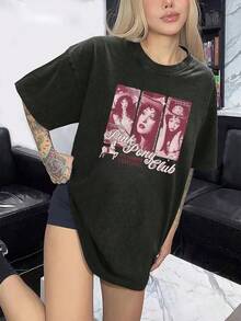 EWH Women's Vintage T - Shirt, "Pink Pony Club" Nostalgic Print, Unisex Fit DG004 - 黑色 - 查看 4