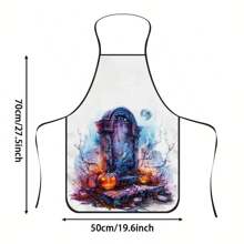 1pc Halloween Witch Cauldron Print Apron, Durable Polyester Material, Suitable For Cooking, Barbecue, Gardening, Painting, Manicure, Unisex, Indoor And Outdoor Use