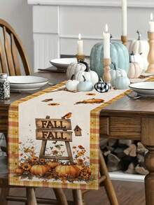 1 pieza/10 piezas Corredor de mesa de calabaza de otoño, Corredero de tabla de Acción de Gracias, Decoración del Festival de la Cosecha, Estilo de granja, Material similar a un lino, 33*91cm/33*183cmTM*274cm 3 opciones de tamaño, Decoraciones para el hogar en interiores/exteriores, decoración con tema de Calabaza, Suministros para fiestas