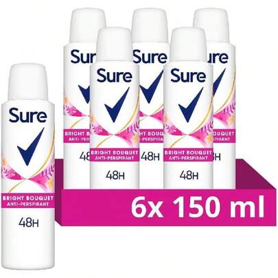 Sure Bright Bouquet Anti-Perspirant Aerosol Women's Deodorant Spray With A Strawberry, Apricot & Vanilla Fragrance For 48 Hour Sweat And Odour Protection 6x 150 Ml