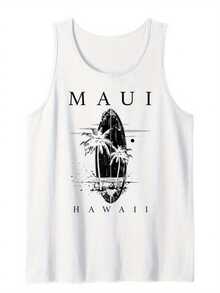 Men'S Cotton Comfy Sleeveless With Beach Palm Trees Print, Casual Round Tank Tops For Summer, Graphic Tee Men'S Outdoor Clothes, Men'S Clothing S-XXL - 白色 - 查看 1