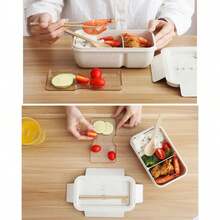 1pc Microwave Safe Lunch Box Bento Box, Plastic Wheat Straw Food Container For Home Kitchen, Portable Outdoor Camping Trip