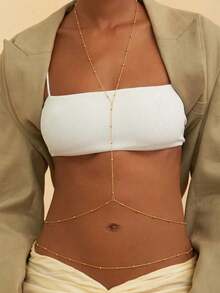 1pc Fashionable Tassel & Bead Body Chain, Stylish Accessory - Gold - View 2
