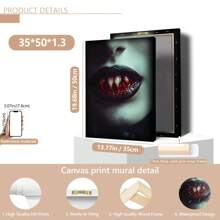 1 件无框哥特式吸血鬼帆布印刷品 - 吸血鬼牙齿印刷品、黑暗乡村风格艺术、哥特式美学、恐怖艺术印刷品、吸血鬼核心、黑暗幻想海报、墙壁艺术、房间装饰用品、秋季、万圣节、现代、复古（可选框架）