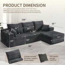 106'' Cloud Sectional Couch With L-Shape Chaise, (Grey) Boneless Sofa With Deep Seat, Modern Modular Couch For Living Room Bedroom, No Assembly Required, Comfy Plush Corduroy Fabric ,Sofa De Sala,Couch,Sofa Cama,Muebles Para Sala,Couch For Living Room, Living Room Furniture, Muebles, Bedroom Furniture Set, Recliner Chair For Adult, Living Room Set Furniture.