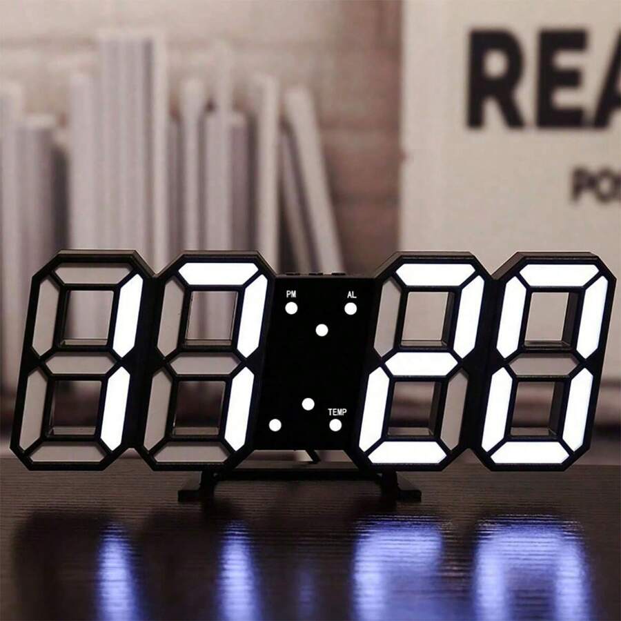 Desktop Wall-Mounted Digital Night-Lit 3D Clock, Silent Alarm Clock, Smart Light-Sensing Home Accessory, Simple And Versatile Wall Clock, Electronic Clock, Creative Desktop Alarm Clock, Student Electronic Alarm Clock. 1 Piece.