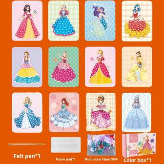 Ultimate Princess Craft Kit: 840 Pieces Of Colorful Fabric + 12 Perforated Princess Costume Dolls + Creative Handmade Gifts For Girls | Framable Artwork For Your Designs (Birthday/Christmas)