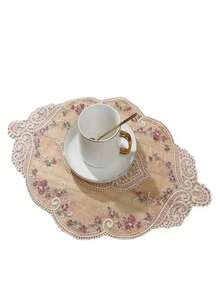 1pc Vintage Handmade Crochet Lace Placemat & Coaster, Hollow Out Home Decor Dust Cover, Suitable For Living Room Coffee Table, Bedroom And Dining Room