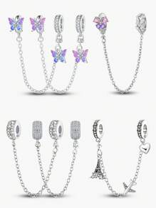 1 Pieza Cadena de Seguridad de Plata de Ley 925 con Zirconia Gato Lindo para Mujeres, Apta para Pulseras, Brazaletes, Fabricación de Joyas DIY, Regalo de Citas, Joyería Fina para Damas