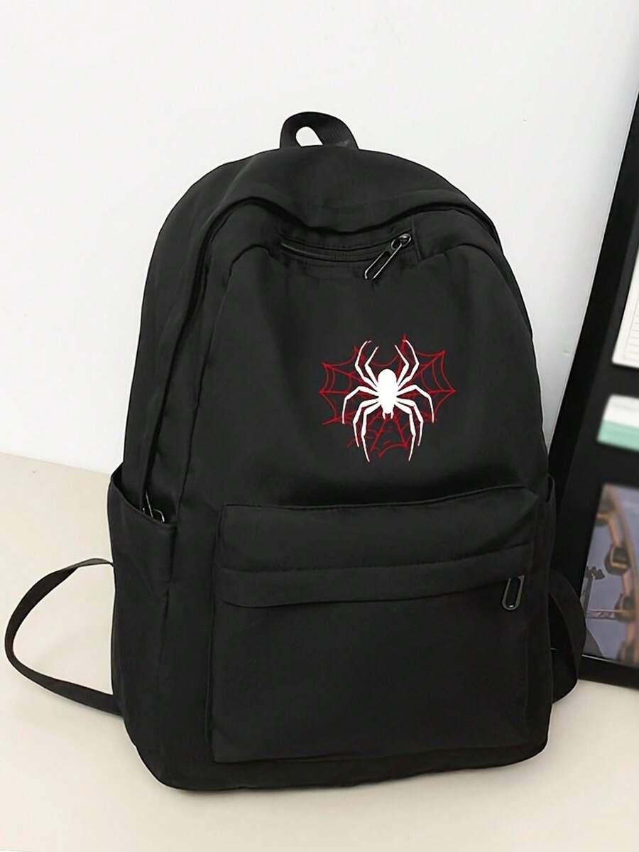 Fashionable Men's Backpack, Red Spider Web Print, Large Capacity Nylon Commuter Bag, Practical And Useful, Halloween Backpack Bag For School College - Multicolor - View 1