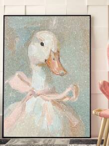 1pc Chic Duck In Pink Bow 5D DIY Diamond Painting Kit, Adorable Animal Diamond Embroidery With Full Diamond Painting Tools For Room Wall Art Decor