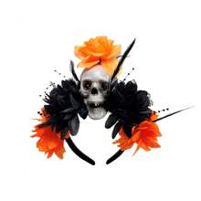 Halloween Realistic Flower Headband, Dark Horror Skull Headpiece For Day Of The Dead Party Headwear