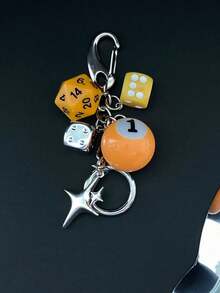 1 Móc khóa xúc xắc may mắn thủ công Unisex, Phụ kiện Y2k văn hóa phụ được cá nhân hóa, Mặt dây chuyền hình quả bóng bi-a số 8, Mặt dây chuyền túi xách - Màu vàng - Màu vàng - Xem 6