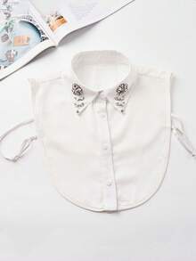 1 Áo nỉ chui đầu cổ cao nhiều lớp thêu ren hạt đen trắng đa năng dành cho nữ - trắng - Xem 11