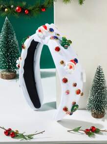 1 件圣诞老人头带，打结宽边面料交叉顶结头饰，适合圣诞派对、舞台表演、发带、发箍、发饰 - 彩色 - 查看 4