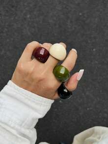 Bộ 1/4 chiếc nhẫn charm nhựa cong, phong cách đường phố sang trọng, thích hợp đeo hàng ngày, quà tặng trang sức kim loại cong đa năng cho nữ và các cặp đôi trong dịp lễ (Chất liệu và màu sắc của nhẫn có thể khác nhau tùy sản phẩm thực tế). - nhẫn - Xem 3