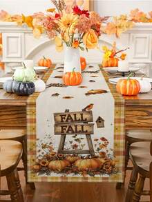 1 pieza/10 piezas Corredor de mesa de calabaza de otoño, Corredero de tabla de Acción de Gracias, Decoración del Festival de la Cosecha, Estilo de granja, Material similar a un lino, 33*91cm/33*183cmTM*274cm 3 opciones de tamaño, Decoraciones para el hogar en interiores/exteriores, decoración con tema de Calabaza, Suministros para fiestas