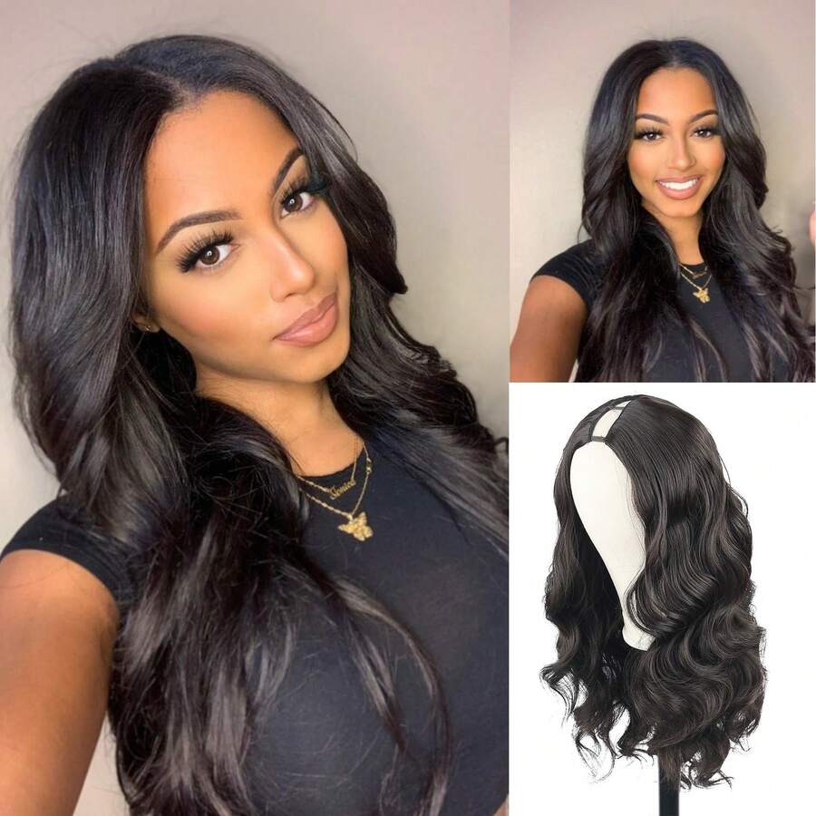 24inch V Part Wig Body Wave Glueless Wig Clip In Extensions Thin Part Wig Long Wavy Black Half Wig For Women, Hair No Leave Out V Part Wigs Beginner Friendly No Sew In Synthetic Wigs - 2# - 查看 1