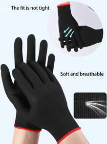 Black Knitted Polyester Breathable Work Gloves, No PU Coating Or Silicone, Durable, Anti-Slip, Breathable, Suitable For Gardening, Outdoor Labor, Agriculture, One Size Fits All Construction And DIY, Digging, Planting, Weeding, Nail And Finger Protection, Suitable For Men And Women