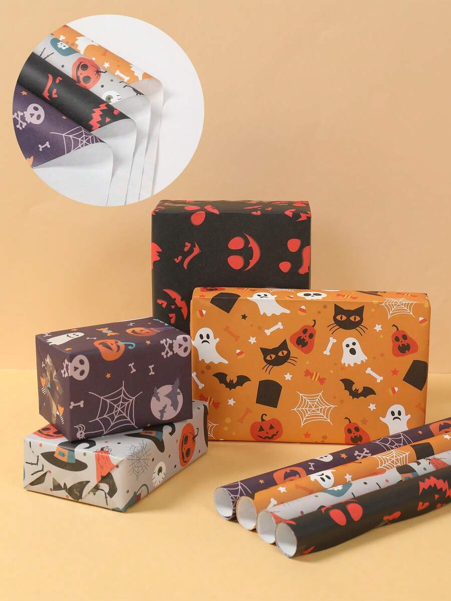 4/8 件万圣节装饰礼品包装纸、万圣节快乐南瓜鬼蜘蛛蝙蝠图案哑光包装纸、万圣节配饰、万圣节不给糖就捣蛋装饰、工艺纸、万圣节派对花卉 DIY 花束防水包装纸、花店花束 DIY 工艺包装纸、书籍皮革、万圣节用品、万圣节装饰、房间装饰、家居装饰、万圣节礼物、万圣节回礼秋季装饰