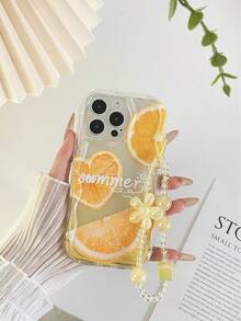 奶油色纹理波浪边亮橙色涂漆防摔手机壳，配手工串珠花朵手链配件，兼容 16/11/16 Pro/16 Plus/16 Pro Max/16 e/15 Pro Max/13/14/12/XS/XR/7G/8P，Galaxy S25/S25 Plus/S25 Ultra/A16/A36/A26/A56/A50/A12/A32 - 彩色 - 查看 3