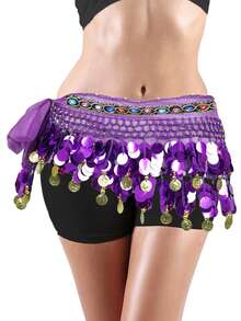 女士肚皮舞臀巾裹裙，带亮片流苏，迷你裙装，适合泰国/阿拉伯舞者