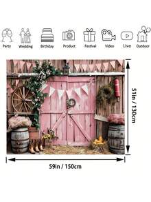 Rural Western Cowboy Party Background - Multi Functional Photo Booth Background, Suitable For Birthdays And Events, With Wooden House And Barn Design - Multicolor - View 3