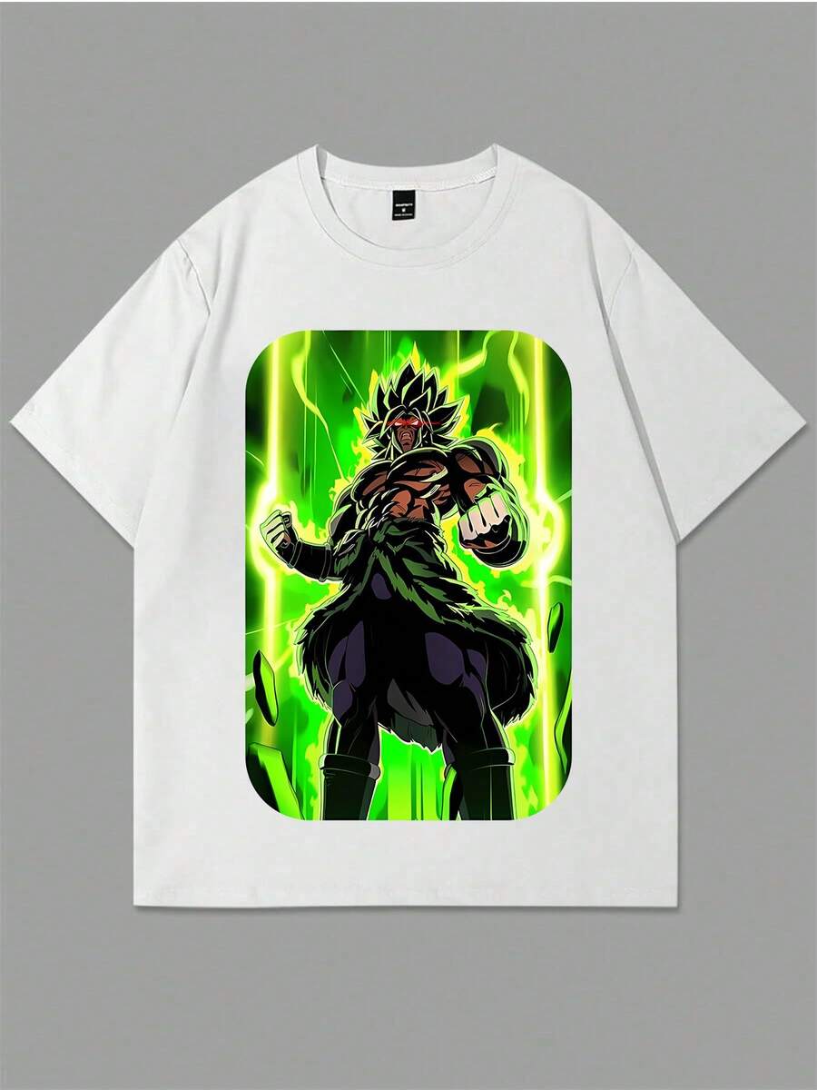 Men's Green Rage Anime TShirt Fierce Warrior Graphic Tee,Stylish Comfortable Summer Clothing,Casual Fit For Daily Wear,Cool Green Energy Design,Perfect Gift For Anime Fans.
