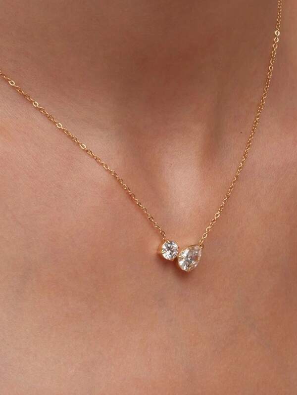 1 Piece S925 Pure Silver Artificial Zirconia Simple Water Droplet Sparkling Diamond Necklace Collarbone Chain Suitable For Women To Give As A Holiday Gift To Their Girlfriend On Valentine's Day