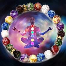 1 pieza Pulsera de cuentas de turquesa verde volcánico de los chakras Reiki, joyería de equilibrio de yoga como regalo para fiestas
